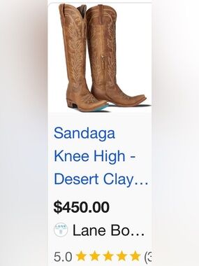 Lane Sandaga Knee High Desert Clay Cowboy Boots - Tan 10